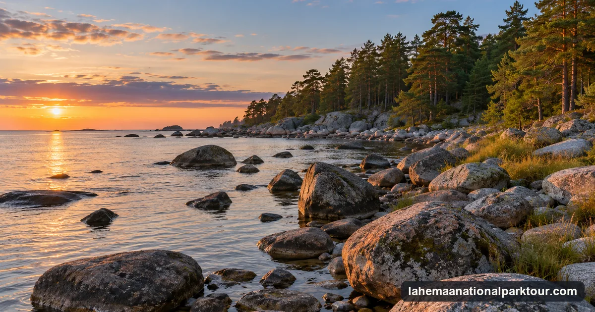 Granite boulders on the shore of Estonia's north coast in evening light